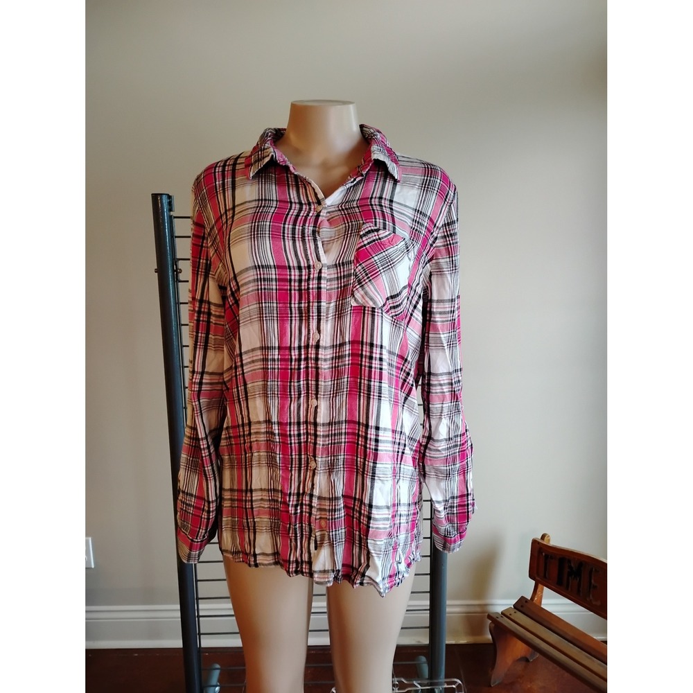 C. Est 1946 Womens Pink Plaid‎ Button Down Shirt Long Sleeve Size Large
